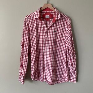 Lacoste Men’s Red and White Button-Down, Size XL